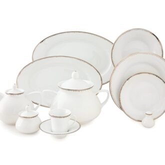 سرویس غذاخوری 108 پارچه چینی زرین ایران سری شهرزاد طرح رویال پلاتینی