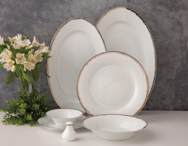 سرویس غذاخوری 108 پارچه چینی زرین ایران سری شهرزاد طرح رویال پلاتینی