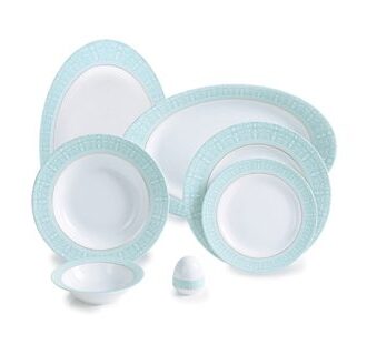 سرویس غذاخوری 28 پارچه چینی زرین ایران سری ایتالیااف طرح سپیدصدف فیروزه ای