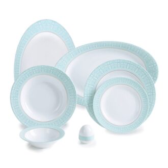 سرویس غذاخوری 28 پارچه چینی زرین ایران سری ایتالیااف طرح سپیدصدف فیروزه ای