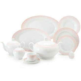 سرویس غذاخوری 102پارچه چینی زرین ایران سری ایتالیااف طرح ساکورا صورتی