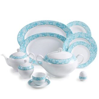 سرویس غذاخوری 102پارچه چینی زرین ایران سری ایتالیااف طرح سروین فیروزه ای