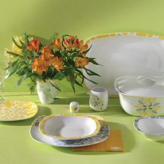 سرویس غذاخوری 98 پارچه چینی زرین ایران سری کواترو طرح سلنا زرد