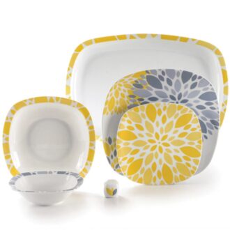 سرویس غذاخوری 27 پارچه چینی زرین ایران سری کواترو طرح سلنا زرد