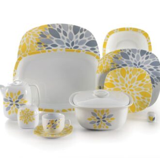 سرویس غذاخوری 98 پارچه چینی زرین ایران سری کواترو طرح سلنا زرد