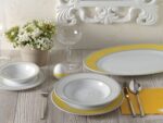 سرویس غذاخوری 28 پارچه چینی زرین ایران سری ایتالیااف طرح سویل زرد