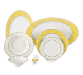 سرویس غذاخوری 28 پارچه چینی زرین ایران سری ایتالیااف طرح سویل زرد