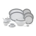 سرویس غذاخوری 102پارچه چینی زرین ایران سری ایتالیااف طرح سیلور لاینر