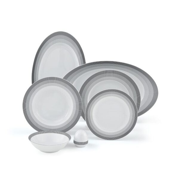 سرویس غذاخوری 28 پارچه چینی زرین ایران سری ایتالیااف طرح سیلورلاینر