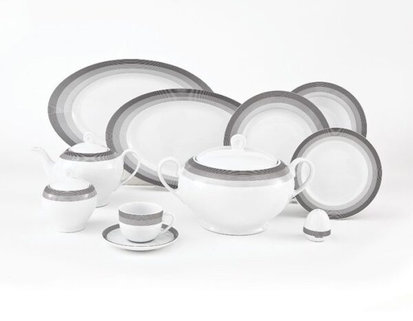 سرویس غذاخوری 102پارچه چینی زرین ایران سری ایتالیااف طرح سیلور لاینر