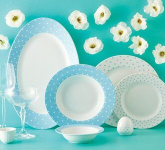 سرویس غذاخوری 28 پارچه چینی زرین ایران سری ایتالیااف طرح اسپاتی آبی