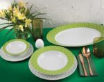 سرویس غذاخوری 28 پارچه چینی زرین ایران سری ایتالیااف طرح اسپاتی سبز