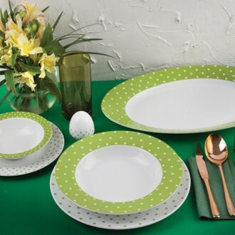 سرویس غذاخوری 28 پارچه چینی زرین ایران سری ایتالیااف طرح اسپاتی سبز