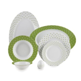 سرویس غذاخوری 28 پارچه چینی زرین ایران سری ایتالیااف طرح اسپاتی سبز