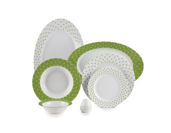 سرویس غذاخوری 28 پارچه چینی زرین ایران سری ایتالیااف طرح اسپاتی سبز