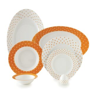 سرویس غذاخوری 28 پارچه چینی زرین ایران سری ایتالیااف طرح اسپاتی نارنجی