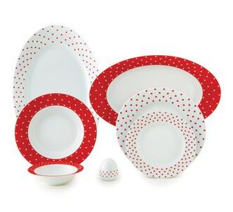 سرویس غذاخوری 28 پارچه چینی زرین ایران سری ایتالیااف طرح اسپاتی قرمز