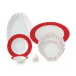 سرویس غذاخوری 28 پارچه چینی زرین ایران سری ایتالیااف طرح اسپاتی قرمز