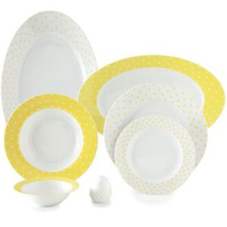 سرویس غذاخوری 28 پارچه چینی زرین ایران سری ایتالیااف طرح اسپاتی زرد