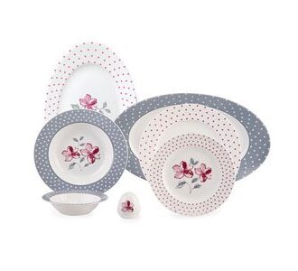 سرویس غذاخوری 28 پارچه چینی زرین ایران سری ایتالیااف طرح والنسیا ارغوانی