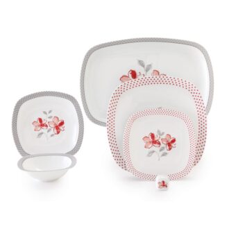 سرویس غذاخوری 27 پارچه چینی زرین ایران سری کواترو طرح والنسیا قرمز