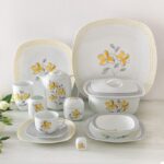 سرویس غذاخوری 98 پارچه چینی زرین ایران سری کواترو طرح والنسیا زرد