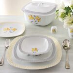 سرویس غذاخوری 98 پارچه چینی زرین ایران سری کواترو طرح والنسیا زرد