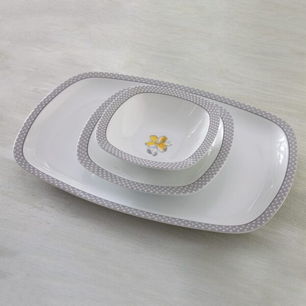 سرویس غذاخوری 98 پارچه چینی زرین ایران سری کواترو طرح والنسیا زرد