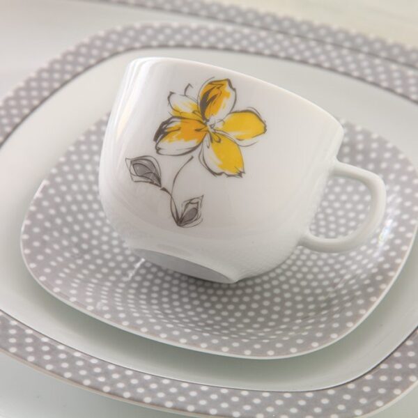 سرویس غذاخوری 98 پارچه چینی زرین ایران سری کواترو طرح والنسیا زرد