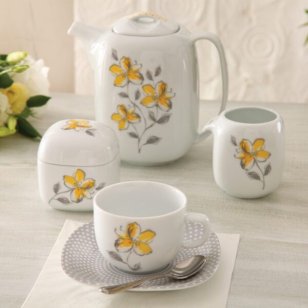 سرویس غذاخوری 98 پارچه چینی زرین ایران سری کواترو طرح والنسیا زرد