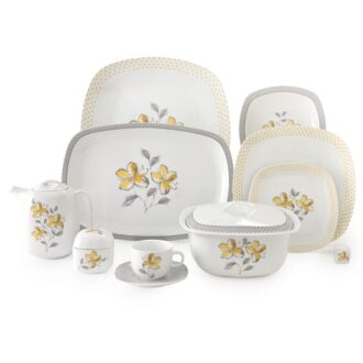 سرویس غذاخوری 98 پارچه چینی زرین ایران سری کواترو طرح والنسیا زرد