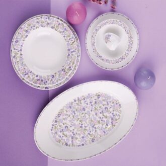 سرویس غذاخوری 28 پارچه چینی زرین ایران سری ایتالیااف طرح ولوت بنفش