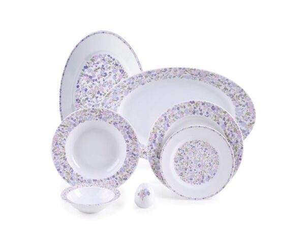 سرویس غذاخوری 28 پارچه چینی زرین ایران سری ایتالیااف طرح ولوت بنفش