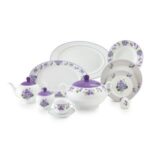 سرویس غذاخوری 102پارچه چینی زرین ایران سری ایتالیااف طرح یاس بنفش