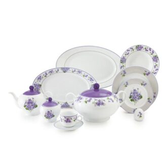 سرویس غذاخوری 102پارچه چینی زرین ایران سری ایتالیااف طرح یاس بنفش