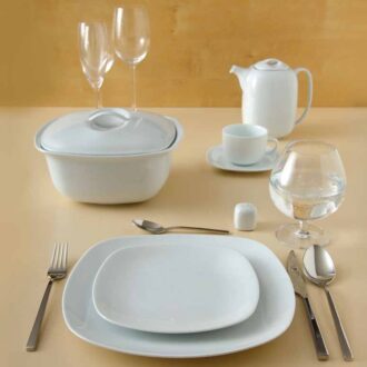 سرویس غذاخوری 27 پارچه چینی زرین ایران سری کواترو طرح سفید