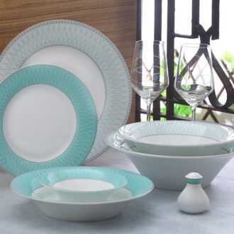 سرویس غذاخوری 108 پارچه چینی زرین ایران سری شهرزاد مدل ژانتی فیروزه ای